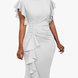 Elegant White Ruffle Sleeve Dress